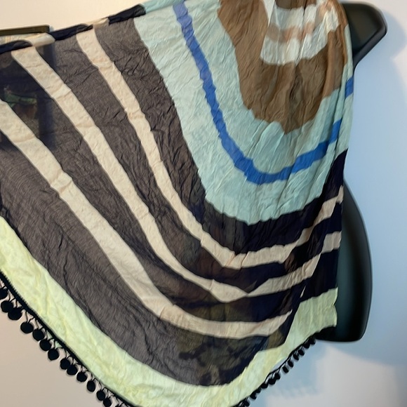 Ann Taylor Rayon Striped Multicolor Pom Pom End Scarf or Coverup Wrap OS - Picture 9 of 16